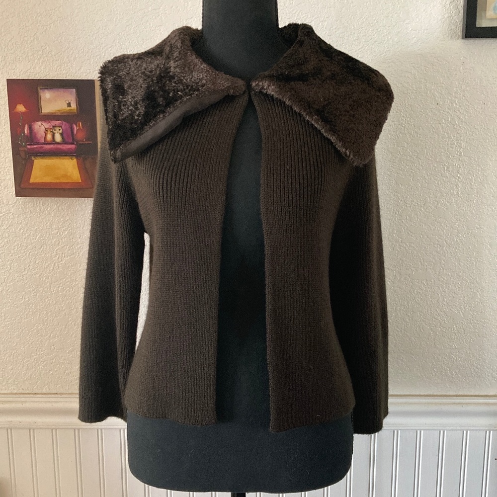 Nine West Cape Clasp Knit Sweater with Faux Fur